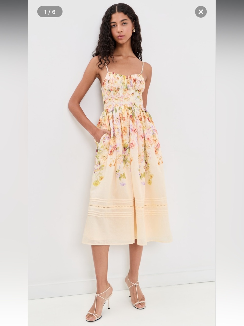 en saison kacey cream floral print fit & flare smocked midi sun dress small NEW